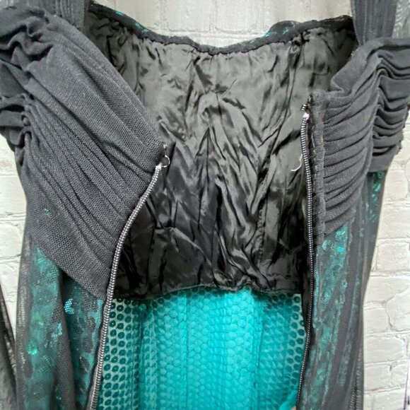 VICKY TIEL COUTURE Evening Dress Size S/M (40) Black Green Sequin Mesh Midi Long - Picture 9 of 12